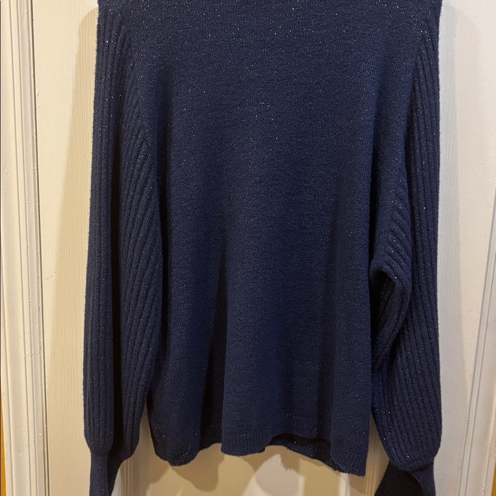 Nanette Lepore Midnight Blue Knit Top METALLIC THREADING THROUGHOUT
PUFF L/S - Picture 10 of 14